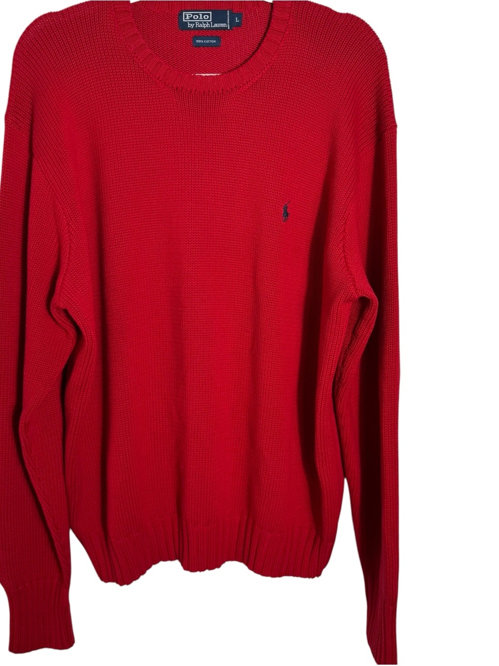Vintage Polo Ralph Lauren Red Cotton Knit Crewneck Sweater LG - Picture 7 of 8